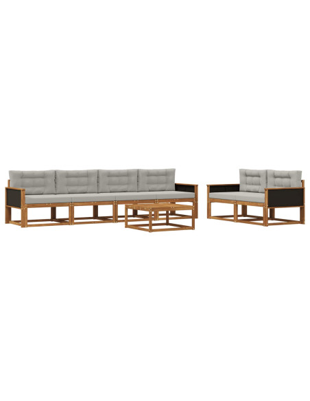 Set di divani da esterno 7 pcs Naturale e Grigio chiaro