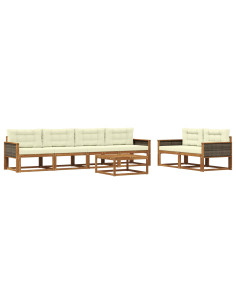 Set di divani da esterno con cuscino 7 pcs Naturale e Crema