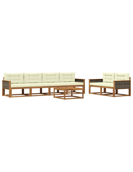 Set di divani da esterno con cuscino 7 pcs Naturale e Crema