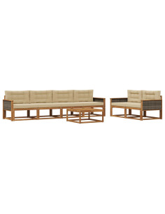 Set di divani da esterno con cuscino 7 pcs Naturale e Beige