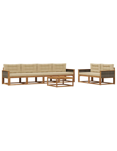 Set di divani da esterno con cuscino 7 pcs Naturale e Beige