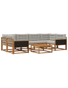 Set di divani da esterno 7 pcs Naturale e Grigio chiaro