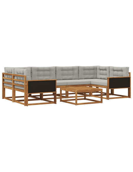 Set di divani da esterno 7 pcs Naturale e Grigio chiaro