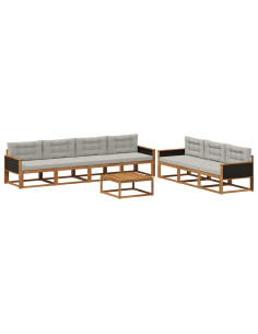 Set di divani da esterno 8 pcs Naturale e Grigio chiaro