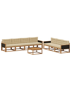 Set di divani da esterno con cuscino 8 pcs Naturale e Beige