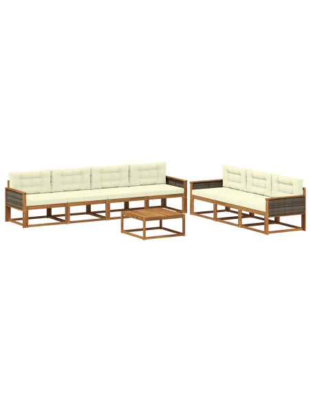 Set di divani da esterno con cuscino 8 pcs Naturale e Crema