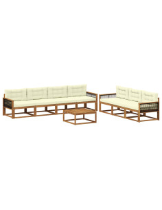 Set di divani da esterno con cuscino 8 pcs Naturale e Crema