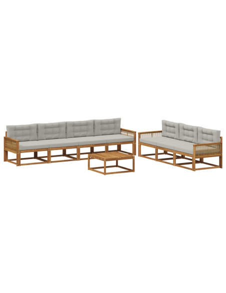 Set di divani da esterno 8 pcs Naturale e Grigio chiaro