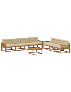 Set di divani da esterno con cuscino 8 pcs Naturale e Beige