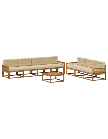 Set di divani da esterno con cuscino 8 pcs Naturale e Beige