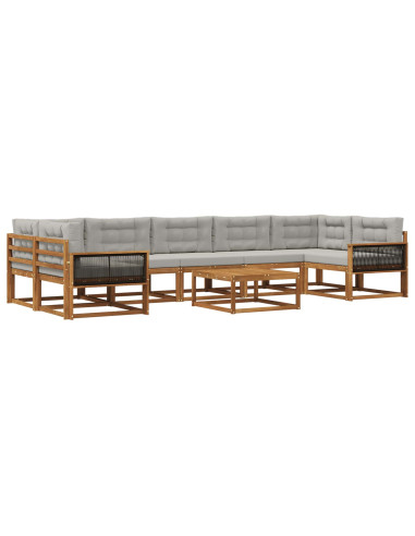 Set di divani da esterno 8 pcs Naturale e Grigio chiaro