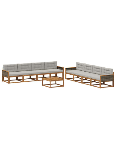 Set di divani da esterno 9 pcs Naturale e Grigio chiaro