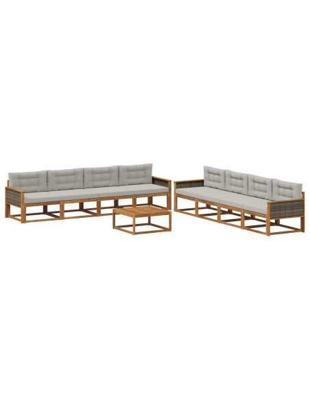 Set di divani da esterno 9 pcs Naturale e Grigio chiaro