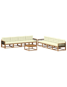 Set di divani da esterno con cuscino 9 pcs Naturale e Crema