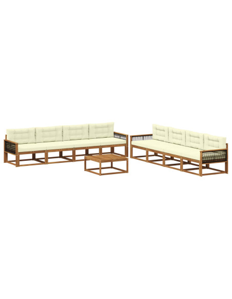 Set di divani da esterno con cuscino 9 pcs Naturale e Crema
