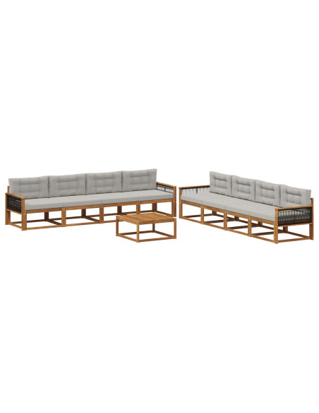 Set di divani da esterno 9 pcs Naturale e Grigio chiaro