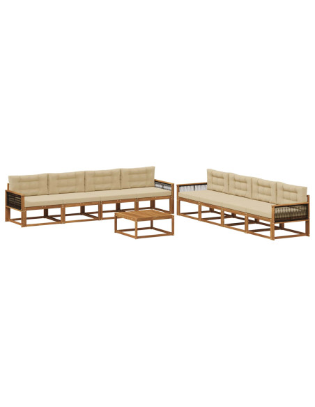Set di divani da esterno con cuscino 9 pcs Naturale e Beige