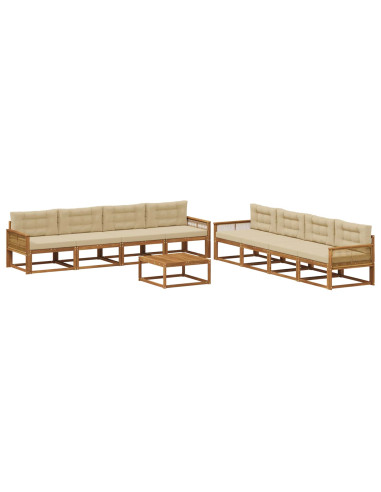 Set di divani da esterno con cuscino 9 pcs Naturale e Beige