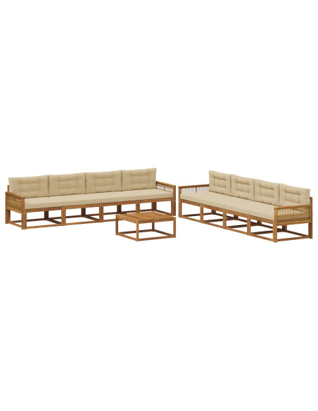 Set di divani da esterno con cuscino 9 pcs Naturale e Beige