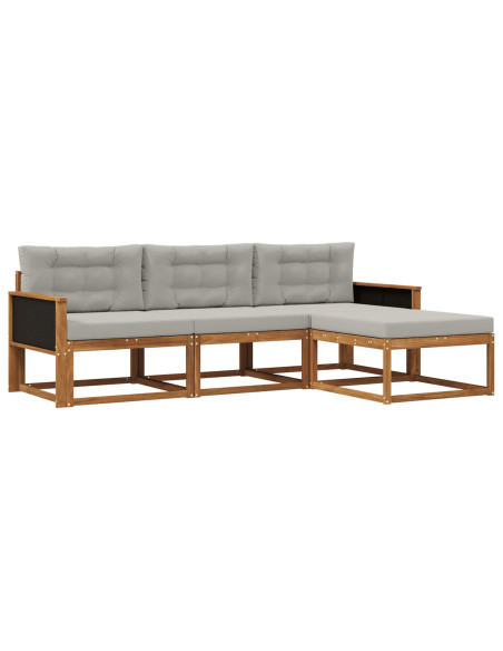 Set di divani da esterno 4 pcs Naturale e Grigio chiaro