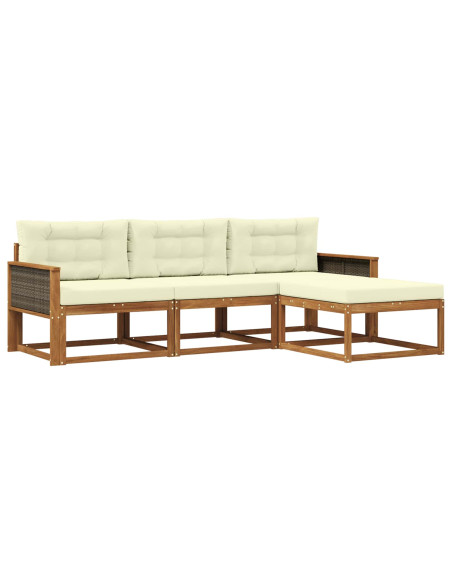 Set di divani da esterno con cuscino 4 pcs Naturale e Crema