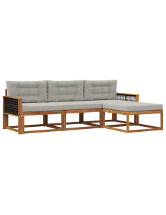 Set di divani da esterno 4 pcs Naturale e Grigio chiaro