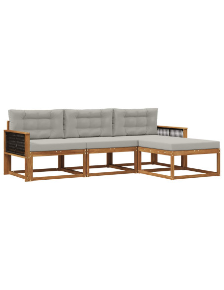 Set di divani da esterno 4 pcs Naturale e Grigio chiaro