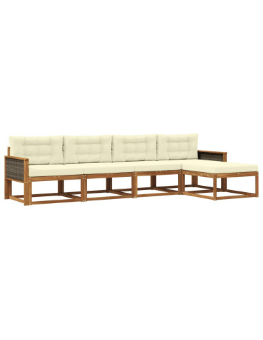 Set di divani da esterno con cuscino 5 pcs Naturale e Crema