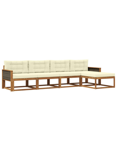 Set di divani da esterno con cuscino 5 pcs Naturale e Crema