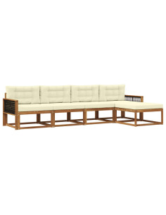 Set di divani da esterno con cuscino 5 pcs Naturale e Crema