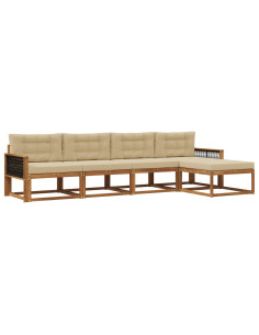 Set di divani da esterno con cuscino 5 pcs Naturale e Beige