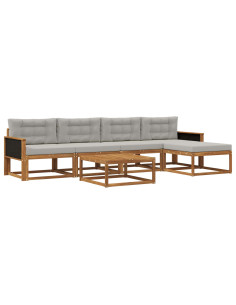 Set di divani da esterno 6 pcs Naturale e Grigio chiaro