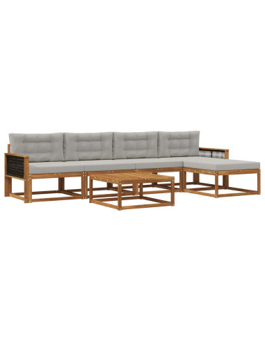 Set di divani da esterno 6 pcs Naturale e Grigio chiaro