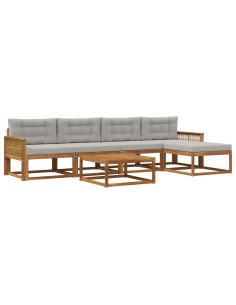 Set di divani da esterno 6 pcs Naturale e Grigio chiaro