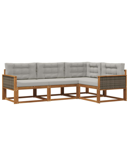 Set di divani da esterno 4 pcs Naturale e Grigio chiaro