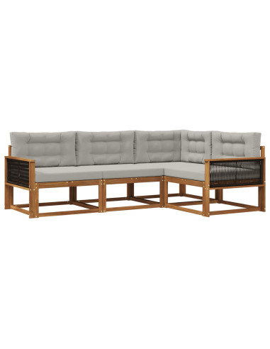 Set di divani da esterno 4 pcs Naturale e Grigio chiaro
