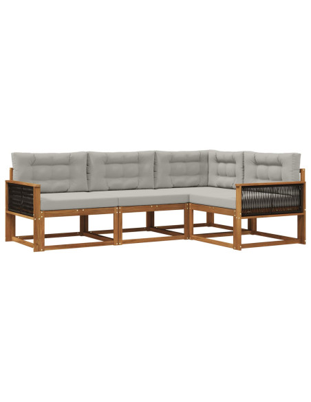 Set di divani da esterno 4 pcs Naturale e Grigio chiaro