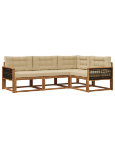 Set di divani da esterno con cuscino 4 pcs Naturale e Beige