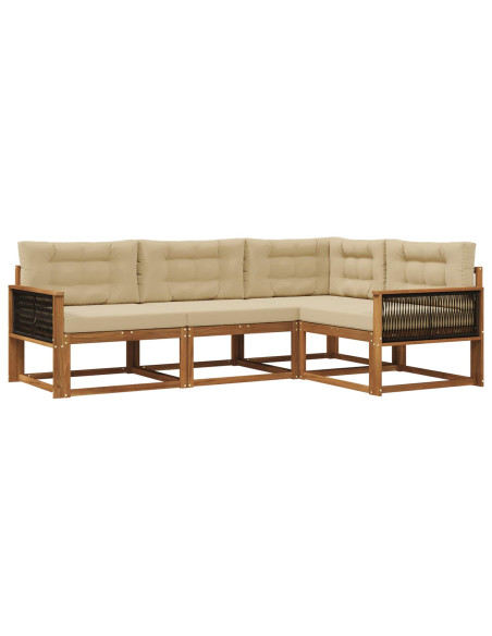 Set di divani da esterno con cuscino 4 pcs Naturale e Beige
