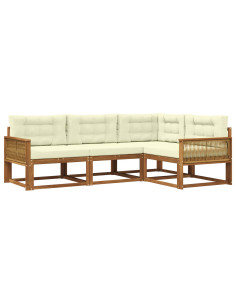 Set di divani da esterno con cuscino 4 pcs Naturale e Crema