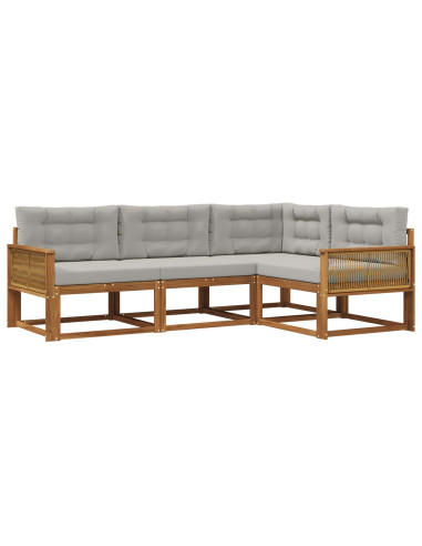 Set di divani da esterno 4 pcs Naturale e Grigio chiaro
