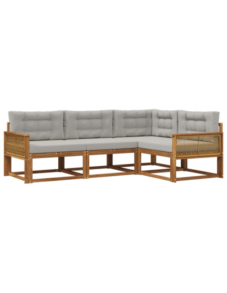 Set di divani da esterno 4 pcs Naturale e Grigio chiaro