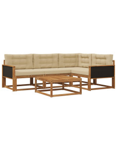 Set di divani da esterno con cuscino 5 pcs Naturale e Beige