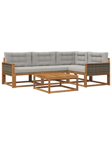 Set di divani da esterno 5 pcs Naturale e Grigio chiaro