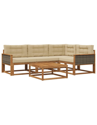 Set di divani da esterno con cuscino 5 pcs Naturale e Beige
