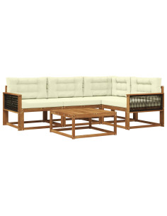 Set di divani da esterno con cuscino 5 pcs Naturale e Crema