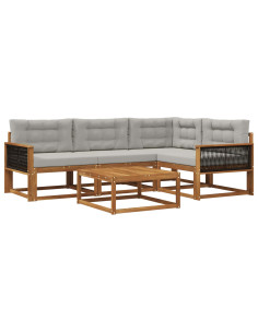 Set di divani da esterno 5 pcs Naturale e Grigio chiaro