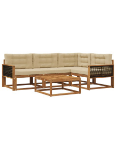 Set di divani da esterno con cuscino 5 pcs Naturale e Beige