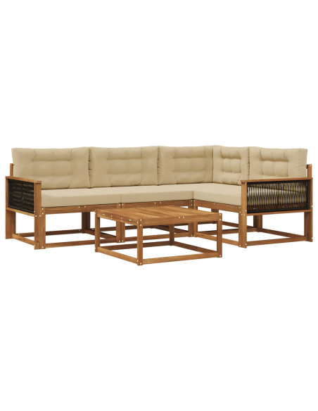 Set di divani da esterno con cuscino 5 pcs Naturale e Beige