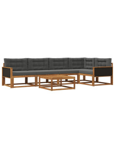 Set di divani da esterno con cuscino 6 pcs Naturale e Antracite